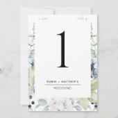 Elegant White en Blue Floral Wedding Table Number (Achterkant)