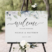 Elegant White en Blue Floral Wedding Welcome Sign Poster