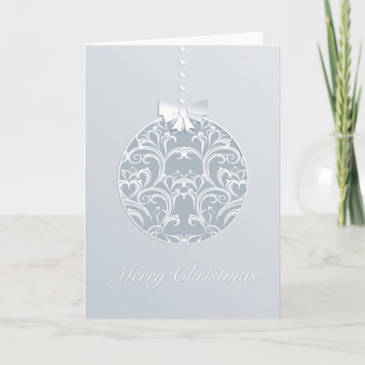 Elegant White en Blue-Grey Kerstannament Feestdagen Kaart (Voorkant)