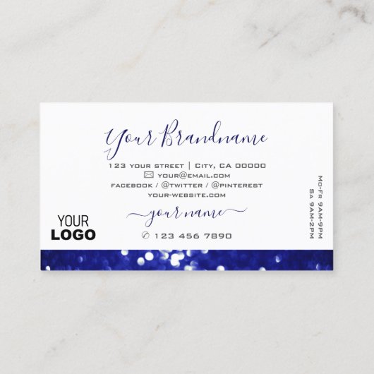 Elegant White en Blue Sparking Glitter met Logo Visitekaartje (Achterkant)