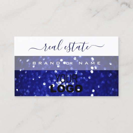 Elegant White en Blue Sparking Glitter met Logo Visitekaartje (Voorkant)