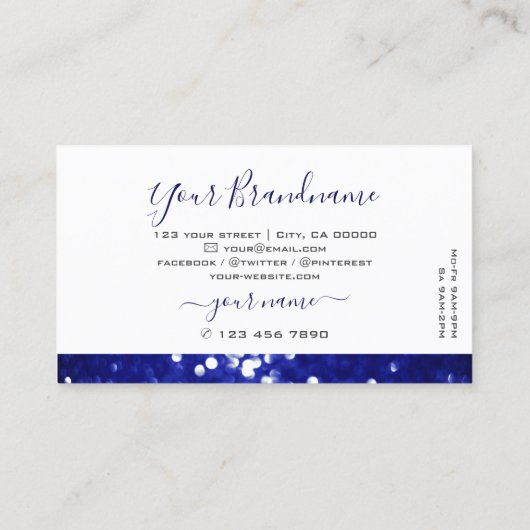 Elegant White en Blue Sparking Glitter Modern Visitekaartje (Achterkant)