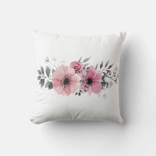 Elegant White en Blush Pink Waterverf Floral Kussen (Voorkant)