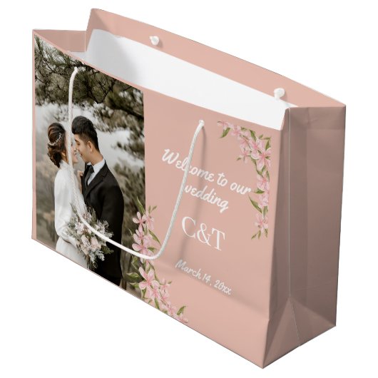 Elegant White en Brown Bohemian Wedding Groot Cadeauzakje (Voorkant Gekanteld)