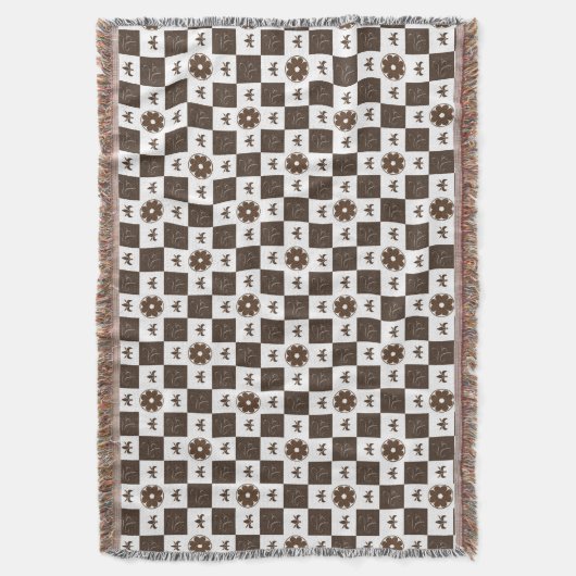 Elegant White en Brown Checkered Pattern Deken (Voorkant Verticaal)