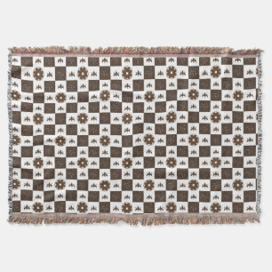 Elegant White en Brown Checkered Pattern Deken