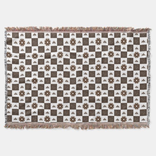 Elegant White en Brown Checkered Pattern Deken (Voorkant)