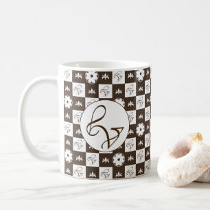 Elegant White en Brown Checkered Pattern Koffiemok
