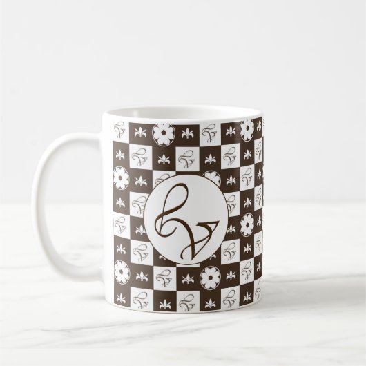 Elegant White en Brown Checkered Pattern Koffiemok (Links)