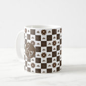 Elegant White en Brown Checkered Pattern Koffiemok (Voorkant links)