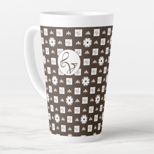 Elegant White en Brown Checkered Pattern Latte Mok (Linkerhoek)