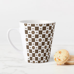 Elegant White en Brown Checkered Pattern Latte Mok