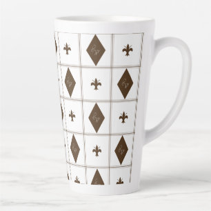 Elegant White en Brown Checkered Pattern Latte Mok