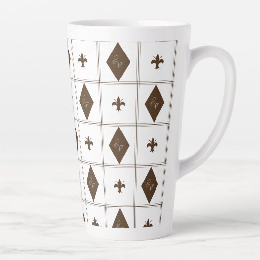 Elegant White en Brown Checkered Pattern Latte Mok (Rechts)