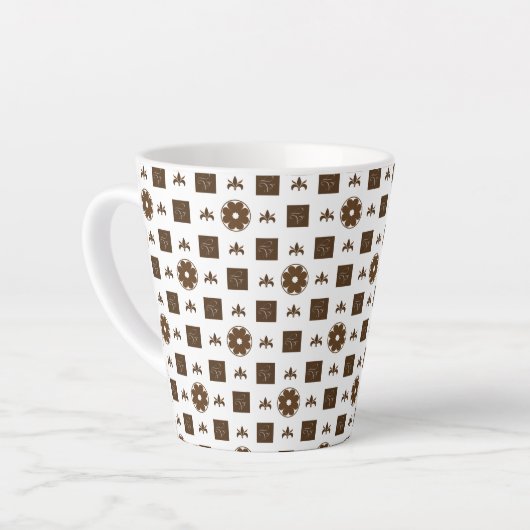Elegant White en Brown Checkered Pattern Latte Mok (Linkerhoek)