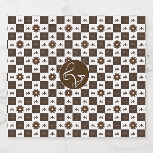 Elegant White en Brown Checkered Pattern Sparkling Wijnetiket (Enkel label)