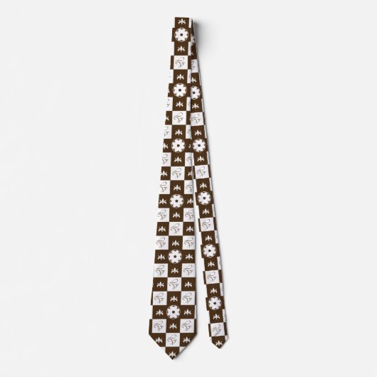 Elegant White en Brown Checkered Pattern Stropdas (Voorkant)