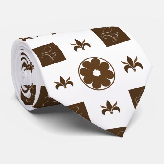 Elegant White en Brown Checkered Pattern Stropdas (Opgerold)