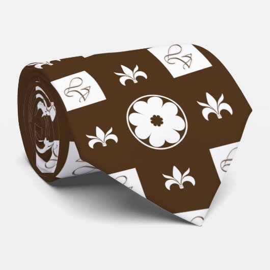 Elegant White en Brown Checkered Pattern Stropdas (Opgerold)