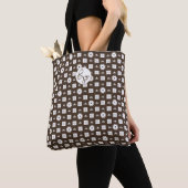Elegant White en Brown Checkered Pattern Tote Bag (Dichtbij)