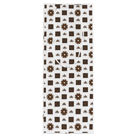 Elegant White en Brown Checkered Pattern Wijn Cadeautas (Achterkant)