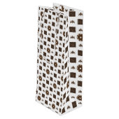 Elegant White en Brown Checkered Pattern Wijn Cadeautas (Achterkant Gekanteld)