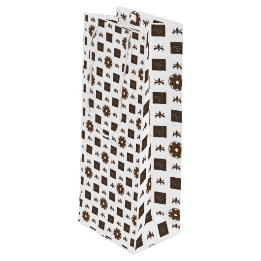 Elegant White en Brown Checkered Pattern Wijn Cadeautas (Achterkant Gekanteld)