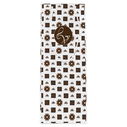 Elegant White en Brown Checkered Pattern Wijn Cadeautas (Voorkant)