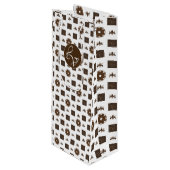 Elegant White en Brown Checkered Pattern Wijn Cadeautas (Voorkant Gekanteld)