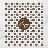 Elegant White en Brown Checkered Pattern Wijn Etiket (Enkel label)