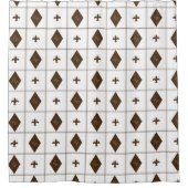 Elegant White en Brown Diamond Pattern Douchegordijn (Voorkant)
