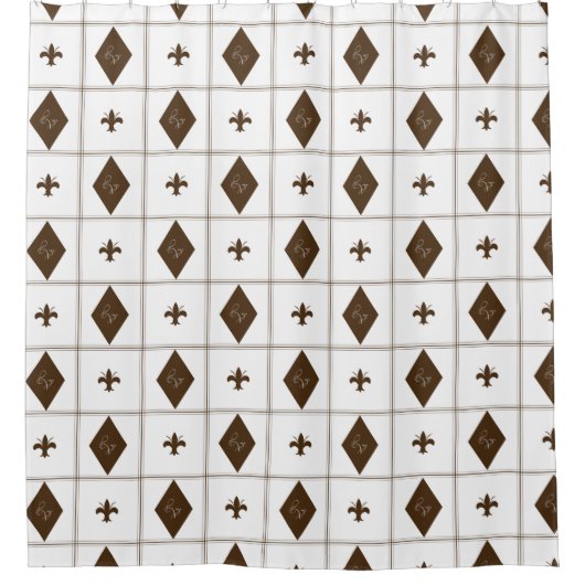Elegant White en Brown Diamond Pattern Douchegordijn (Voorkant)
