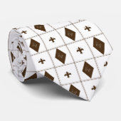 Elegant White en Brown Diamond Pattern Stropdas (Opgerold)