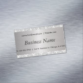 Elegant White en Brush Silver Steel Damask Magnetisch Visitekaartje (Voorbeeld)
