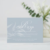 Elegant White en Dusty Blue Foliage RSVP Kaartje (Staand voorkant)