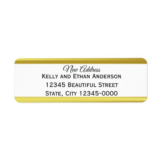 Elegant White en Faux Gold New Address Etiket (Voorkant)
