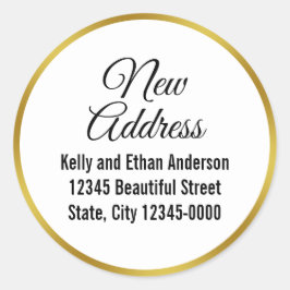 Elegant White en Faux Gold New Address Ronde Sticker