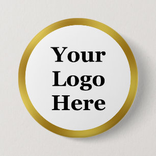 Elegant White en Faux Gold Uw Logo hier Ronde Button 7,6 Cm