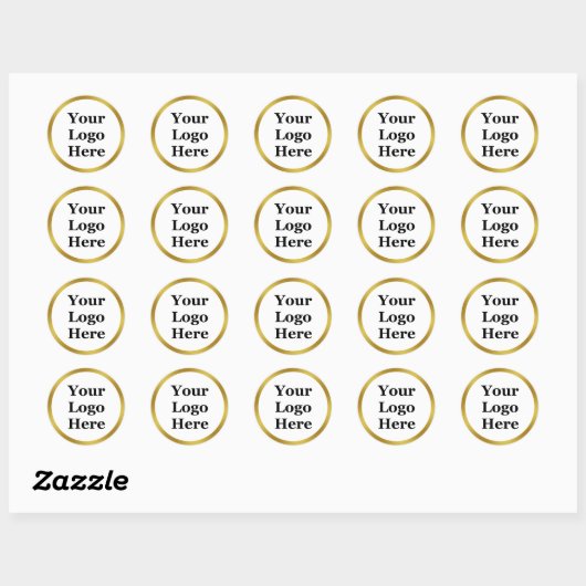 Elegant White en Faux Gold Uw Logo hier Ronde Sticker (Vel)