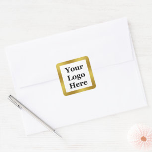 Elegant White en Faux Gold Uw Logo hier Vierkante Sticker
