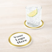 Elegant White en Faux Gold Uw Logo hier Zandsteen Onderzetter (Zijkant)