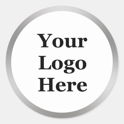 Elegant White en Faux Sliver Uw Logo hier Ronde Sticker (Voorkant)
