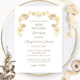Elegant White en Gold 50th Wedding Jubileum Kaart