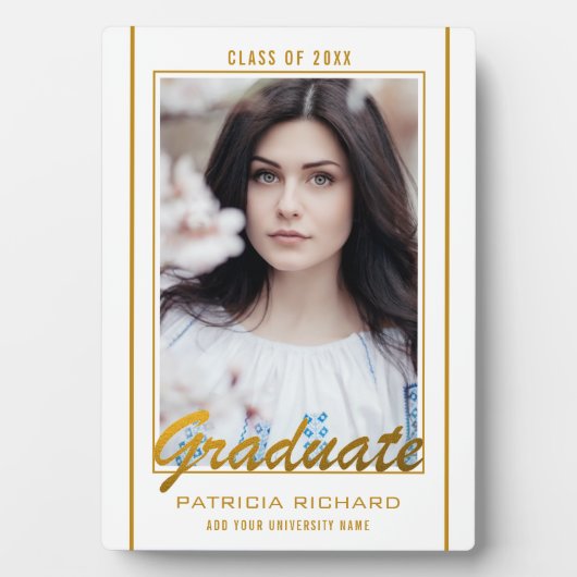 Elegant White en Gold Afstuderen Photo Keepomwille Fotoplaat (voorkant)