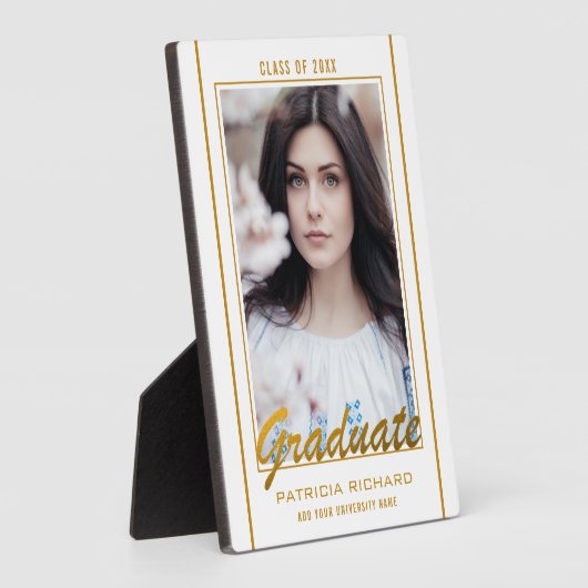 Elegant White en Gold Afstuderen Photo Keepomwille Fotoplaat (Zijkant)