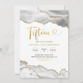 Elegant White en Gold Agate 15-jarig Kaart (Voorkant)