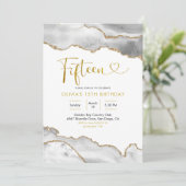 Elegant White en Gold Agate 15-jarig Kaart (Staand voorkant)