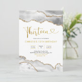 Elegant White en Gold Agate Dertien verjaardag Inv Kaart (Staand voorkant)