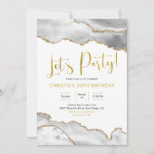 Elegant White en Gold Agate Let's Party Invitatio Kaart (Voorkant)