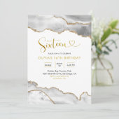 Elegant White en Gold Agate Zestien verjaardag Kaart (Staand voorkant)